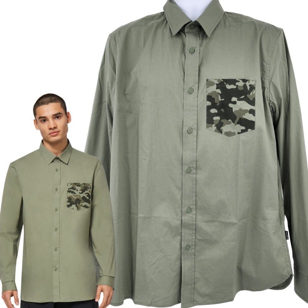 OAKLEY Camo Pocket Long Sleeve Shirt Army Green Button Front Casual‎ M NWT